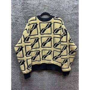 We11done Wool Blend Square Logo All‎ Over Pile Knit Sweater Beige Mens Size L